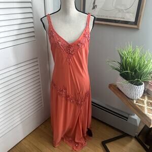 Vintage RM Richards Dress 18 Orange Beaded Sequin Asymmetric Y2K Fairy Goddess